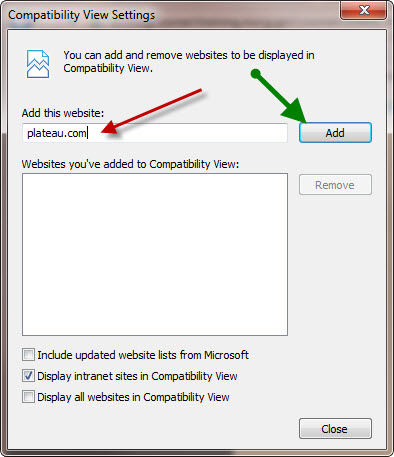 Type "plateau.com" and select the "Add" button.
