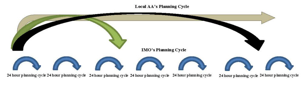 Illustration depicting a local AA’s and an IMO’s planning cycles, as described above.