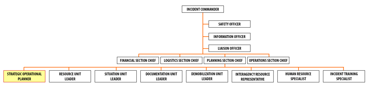 Chart showing the orgnaizational structure of an Incident Management Team with a focus on the Planning Section. 