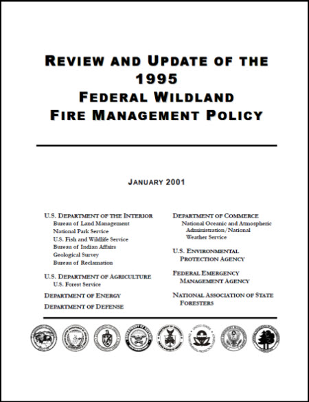 Cover of the Review and Update of the 1995 Federal Wildland Fire Management Policy, January 2001.