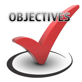 A check mark with the text "objectives"
